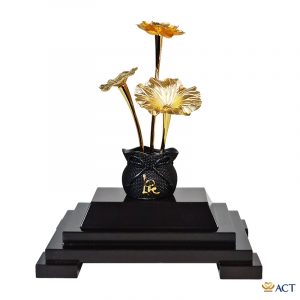 Quà tặng Chậu Sen 3 Cành dát vàng 24k ACT GOLD ISO 9001:2015 (Mẫu 2)