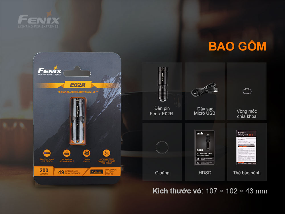 Bộ sản phẩm đèn pin móc khóa Fenix E02R Bộ sản phẩm đèn pin móc khóa Fenix E02R
