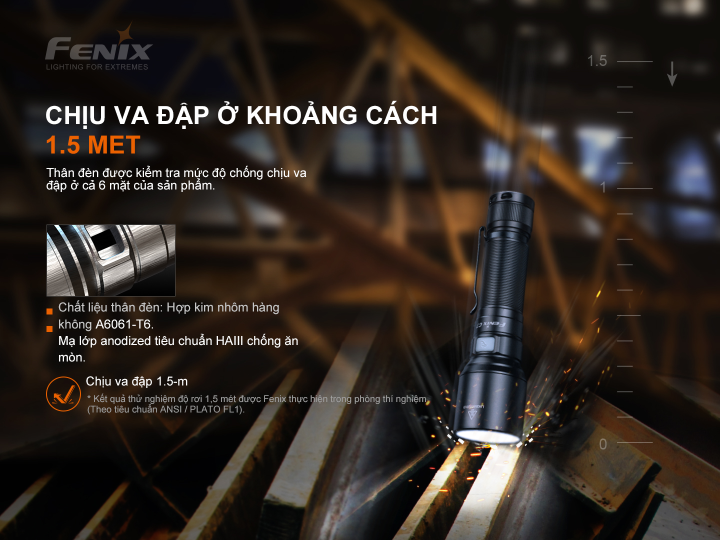 Đèn Fenix C7 sử dụng hợp kim nhôm cao cấp 6061 -T6