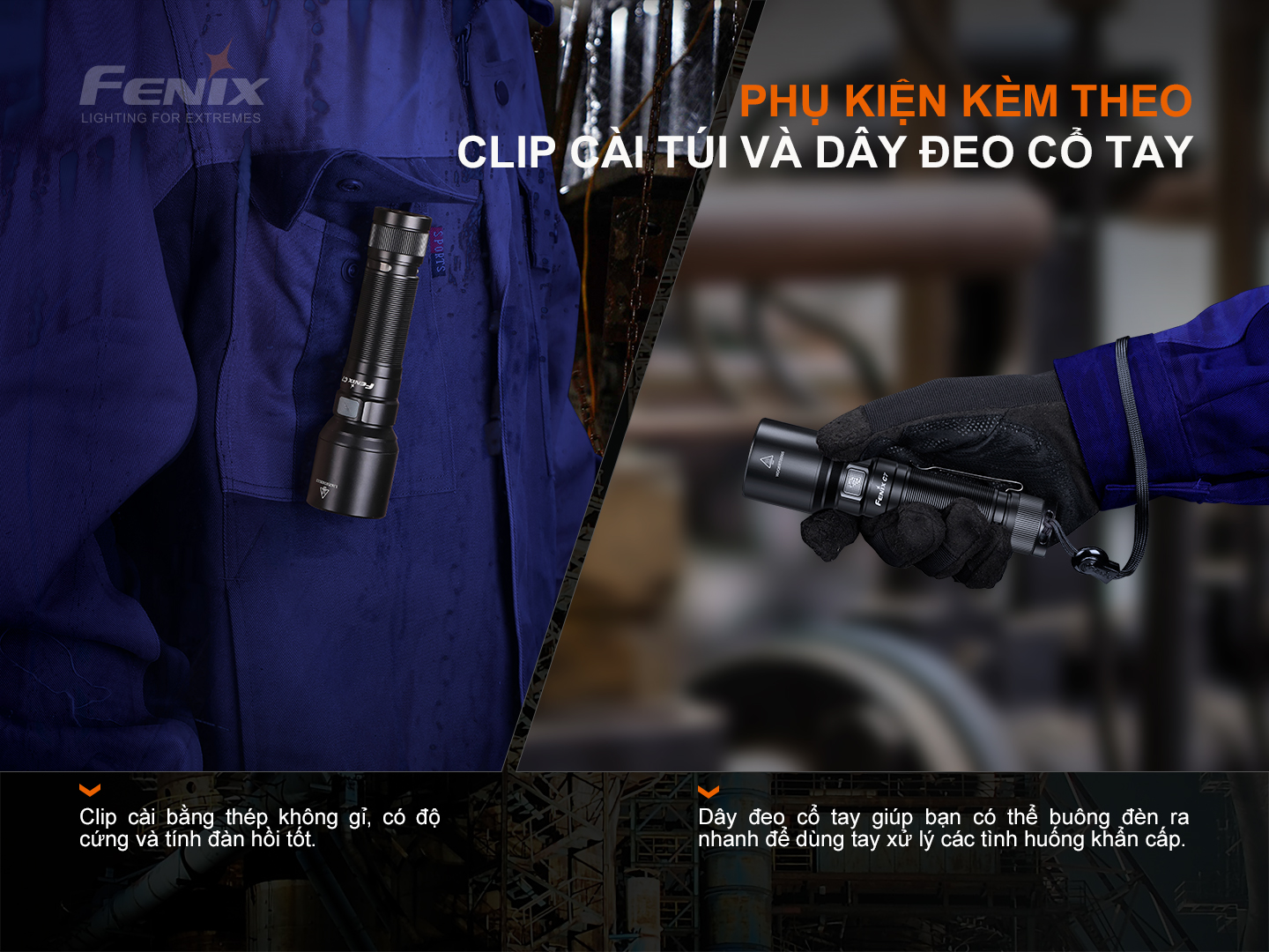 Phụ kiện đi kèm dây đeo và Clip gài.