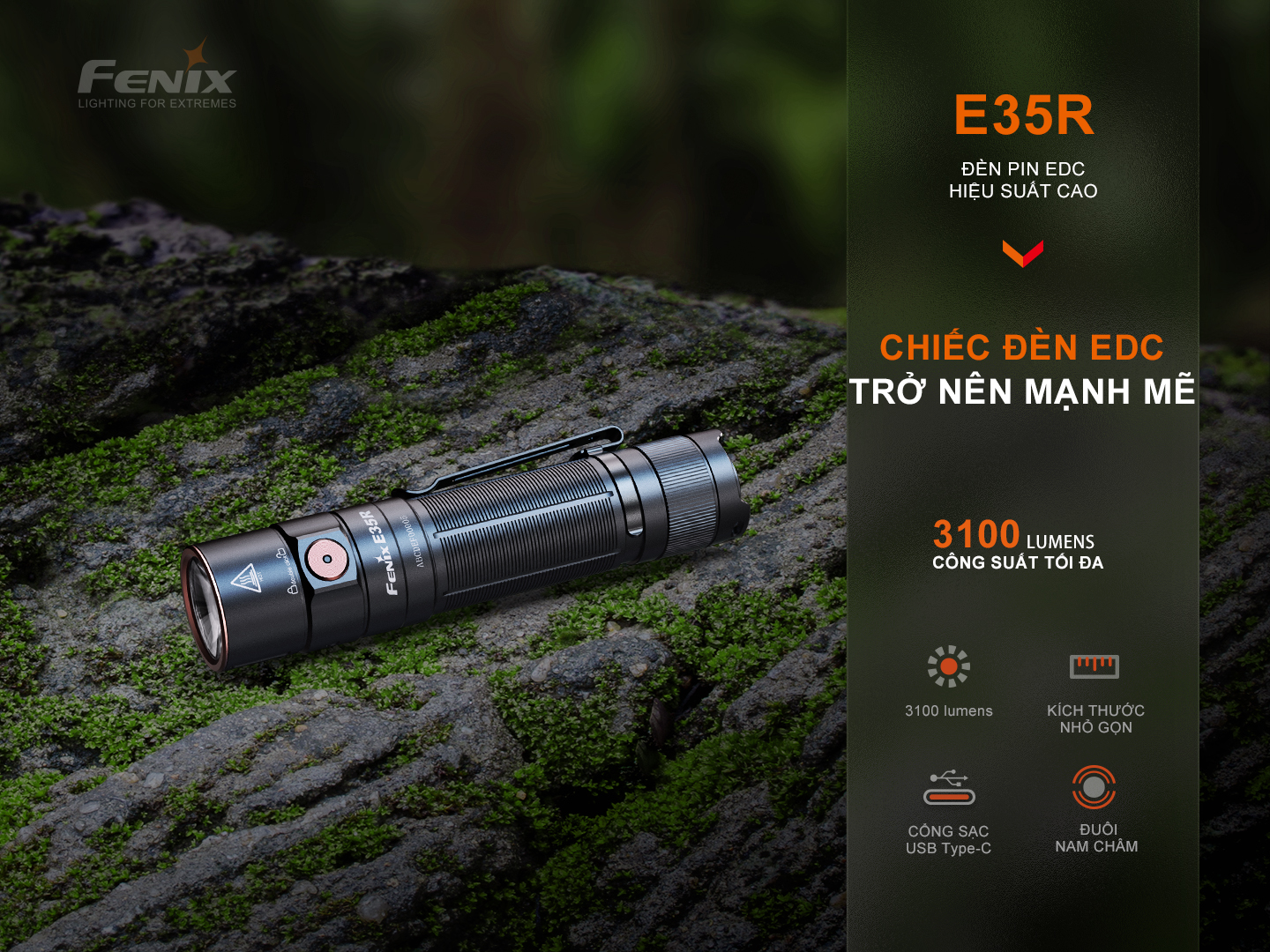 Den pin Fenix E35R Chiec den EDC nho nhan nhung do sang cuc manh