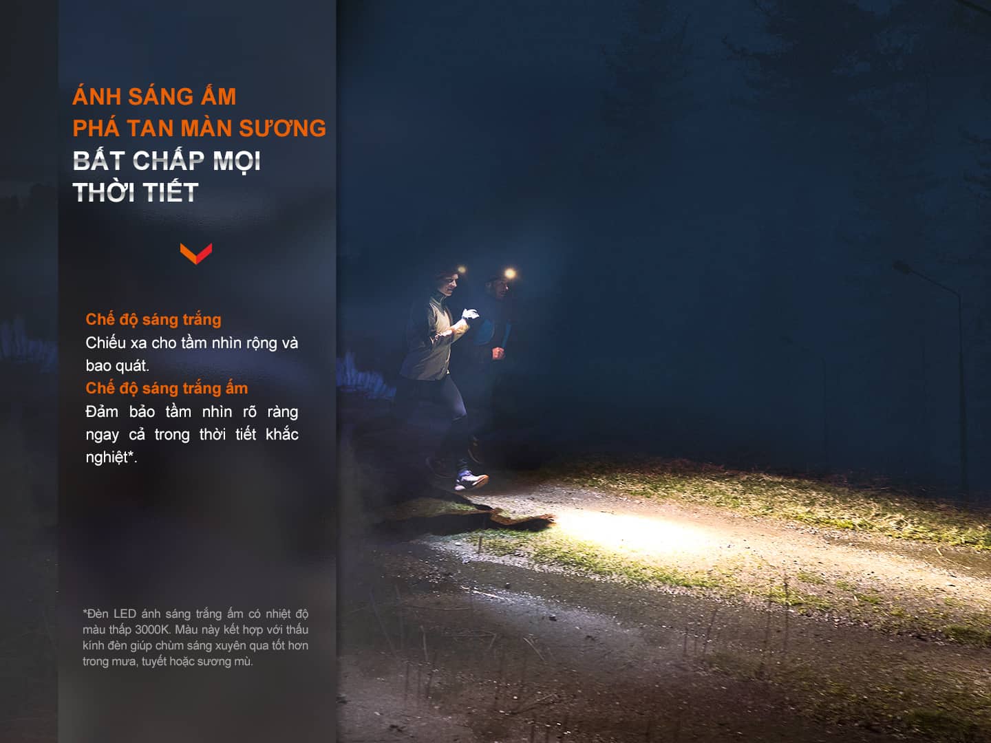 Đèn pin đội đầu Fenix HM65R-DT có tích hợp ánh sáng ấm phù hợp với môi trường khắc nghiệt