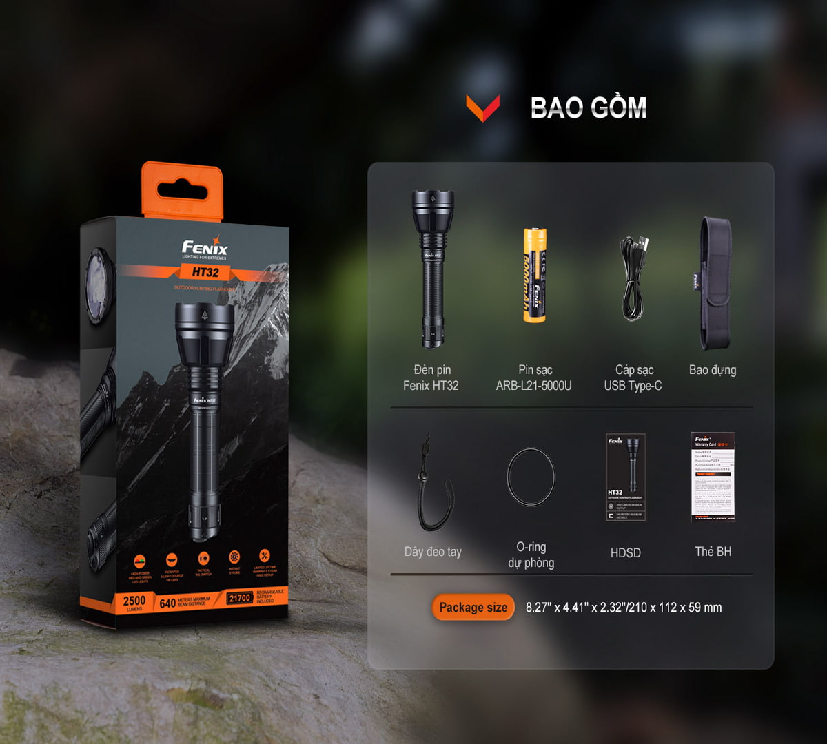 Bộ sản phẩm đèn pin Fenix HT32R