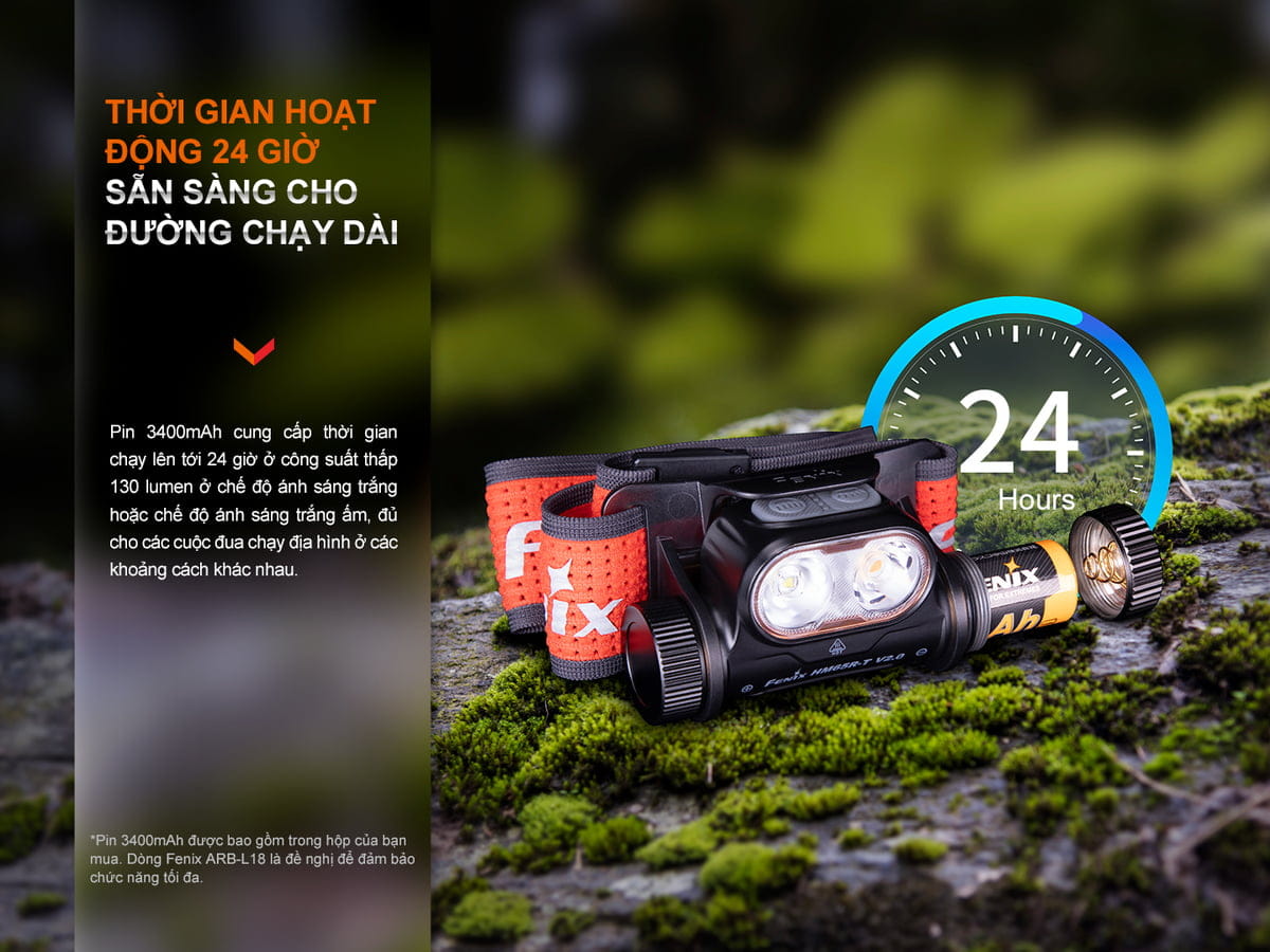 Thời lượng hoạt động lên đến 24h ở mức sáng 130 lumens